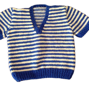 Hand Knitted Boys Striped V-Neck Top
